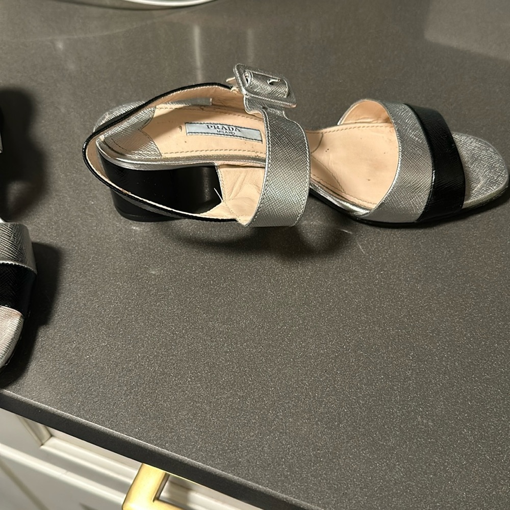 Prada Black and Silver Sandals